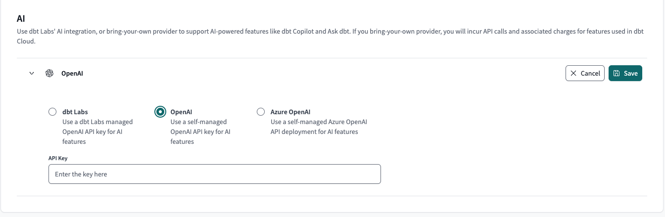 Example of the OpenAI integration page Example of the OpenAI integration page
